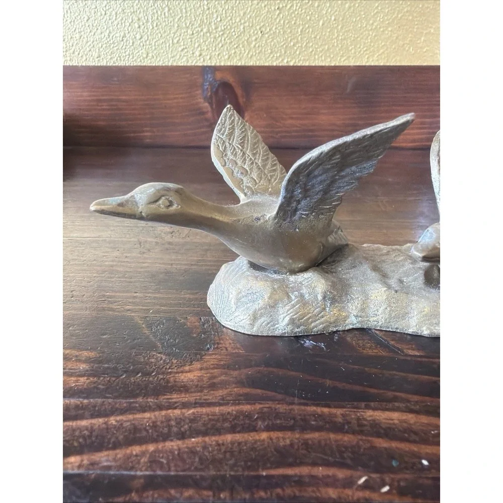 Brass Ducks in Flight Figurine Small Vintage Made in Korea
